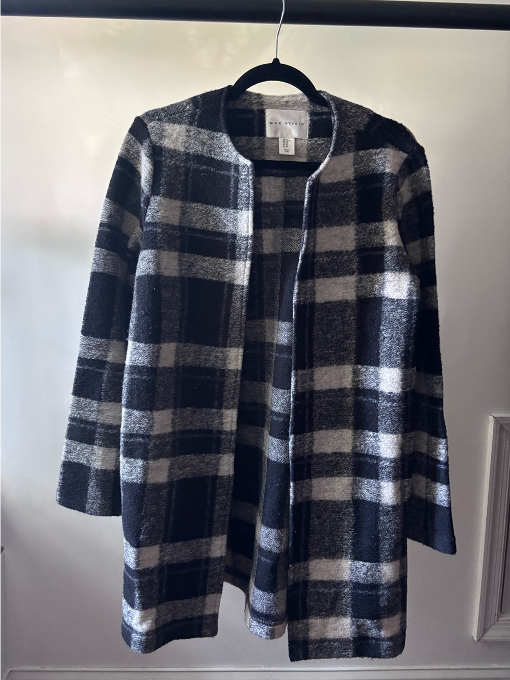 Max Studio Black & Gray Plaid Open-Front Sweater Cardigan
